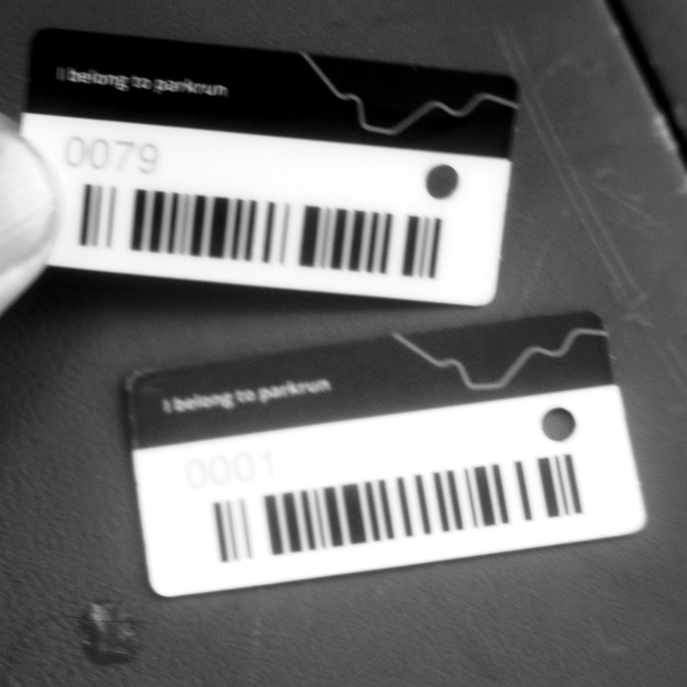 My parkrun finish token, in contrast to the winners....
