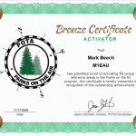 POTA Bronze Activator Certificate for Mark Beech (M1EAU) activating 10 different parks.